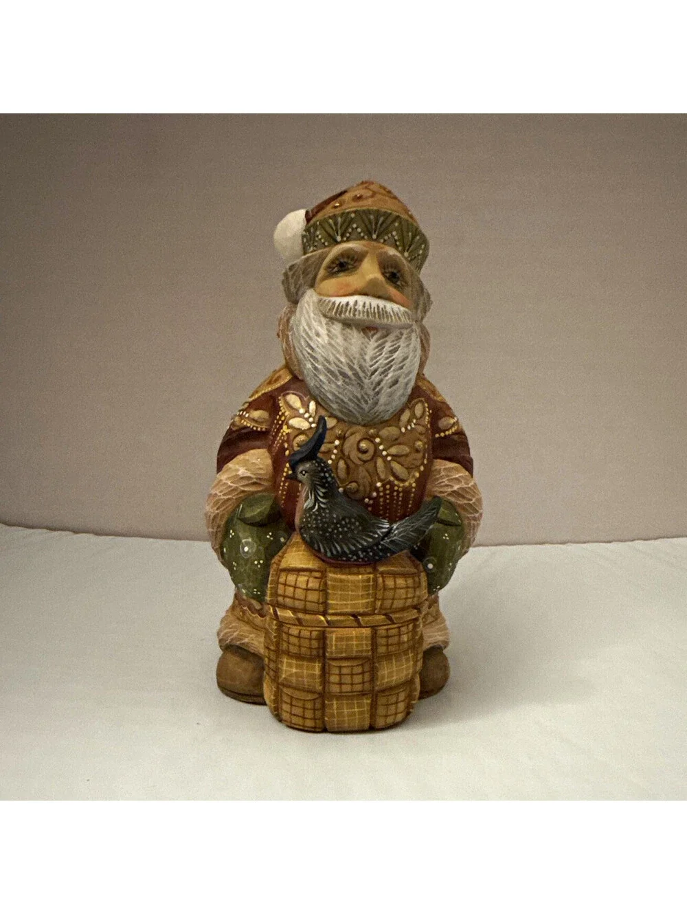 G. DeBrekht Bird Keeper Santa Figurine, Gift Giver Series, Ltd Ed 2003 Wood